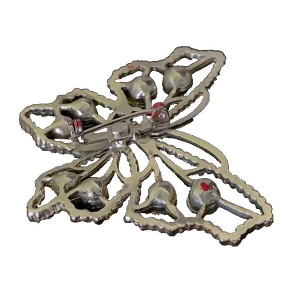 Vintage Silver Tone Butterfly Brooch Pin Rhinestone Accent 2.5" x 2" Unsigned - Picture 3 of 6